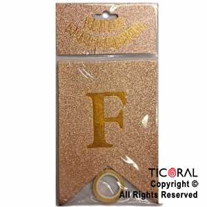 BANDERIN FELIZ CUMPLE LUJO DX ROSA GOLD CON GLITTER CON STAMPING x 1